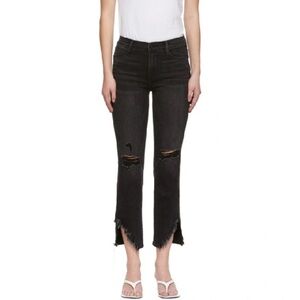 Frame Denim Le High Rise Straight Side Fray Distressed Killington Black Jeans 27